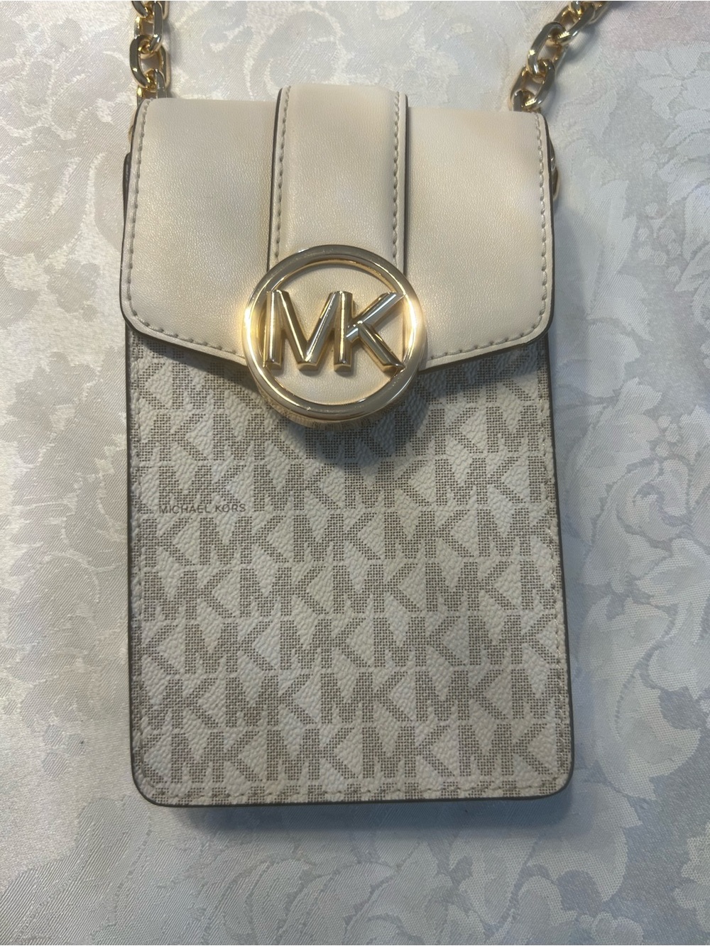 Michael Kors Cream Logo Crossbody Phone Pouch with Gold Hardware